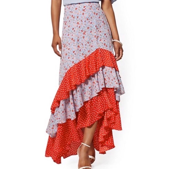 Mixed Print Asymmetrical Ruffle Layered Multicolor Skirt - Picture 3 of 3